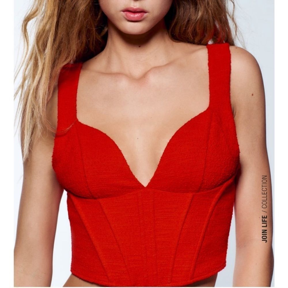 ZARA TEXTURED CORSET TOP Red size small